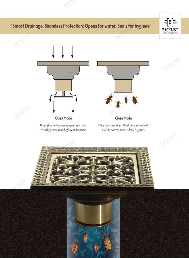 B Backline Brass Floor Drainer Bathroom Floor Water Drainer Bathroom Drain Grating with Anti-Foul Cockroach Trap 12 X 12 Cm (Antique Finish 8) - Image 4
